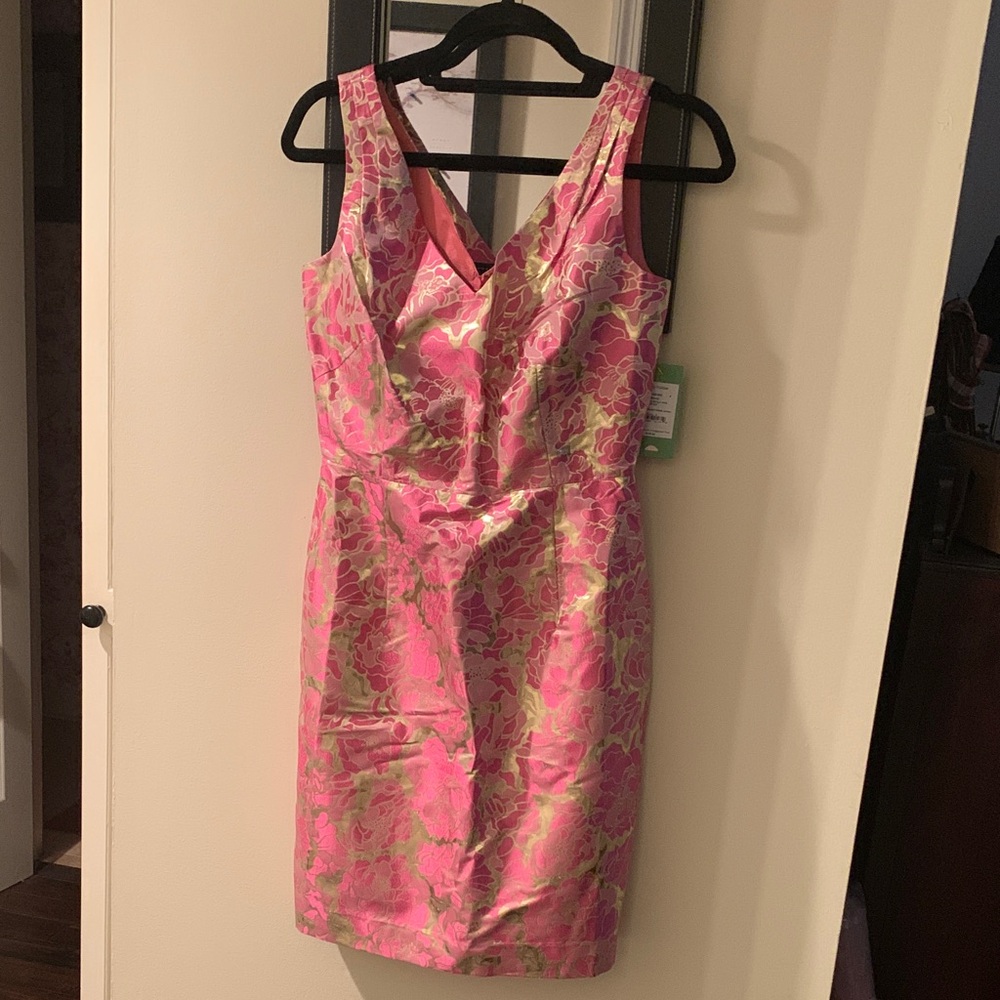 Lilly Pulitzer Kiki Pink Metallic Gold Dress Pirates Bootyniere Jacquard NWT! 🎉